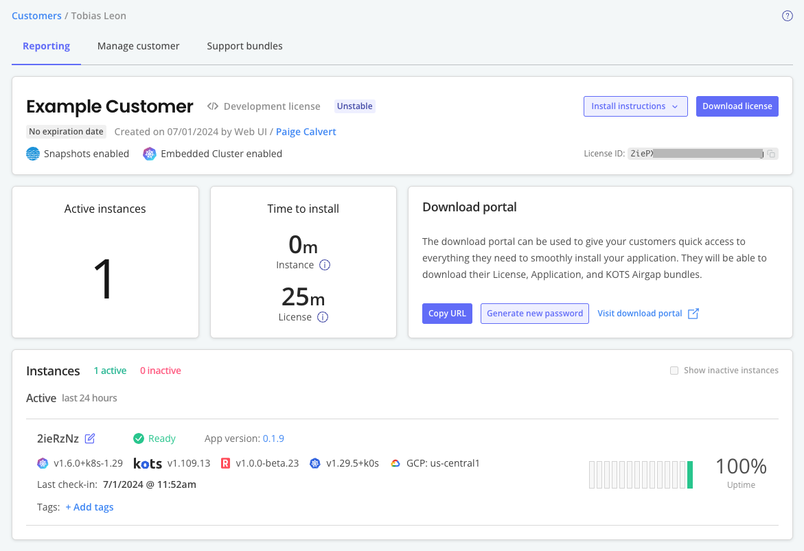 Customer reporting page